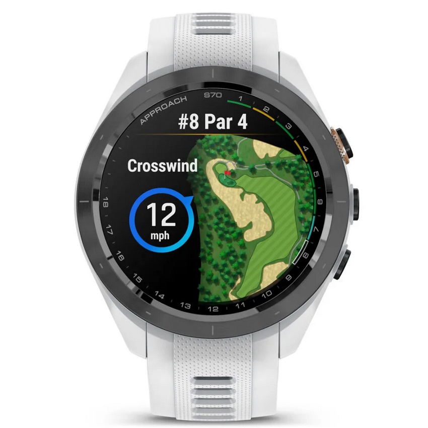 Умные часы Garmin Approach S70 – 42 mm Black Ceramic Bezel with White Silicone Band (010-02746-10)