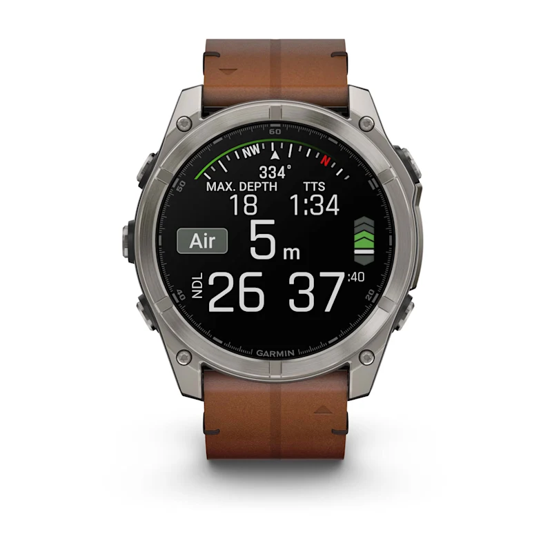Умные часы Garmin fenix 8 – 51 mm AMOLED Sapphire bare titanium, black with a chestnut leather band (010-02905-40)