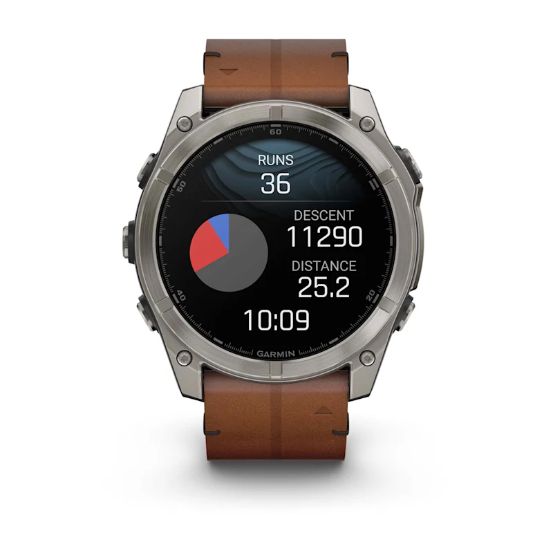Умные часы Garmin fenix 8 – 51 mm AMOLED Sapphire bare titanium, black with a chestnut leather band (010-02905-40)