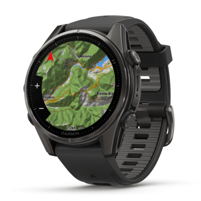Умные часы Garmin fenix 8 – 43 mm AMOLED Sapphire carbon gray DLC titanium with black/pebble gray silicone (010-02903-21)