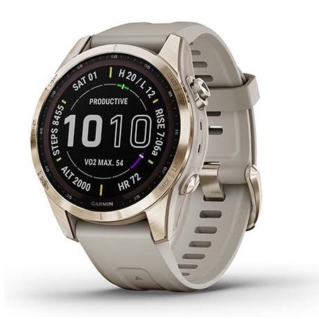 Умные часы Garmin fenix 7S – Sapphire Solar Edition Cream Gold Titanium with Light Sand Band (010-02539-21)