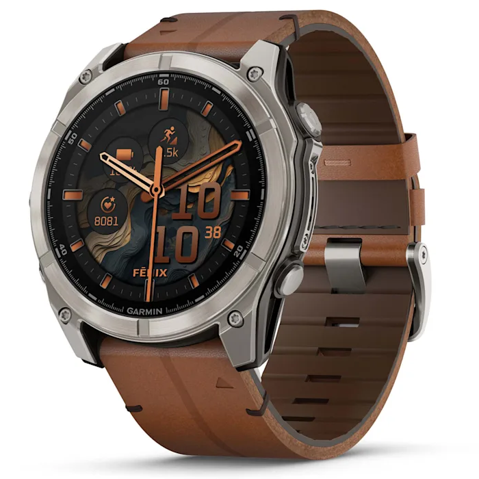 Умные часы Garmin fenix 8 – 51 mm AMOLED Sapphire bare titanium, black with a chestnut leather band (010-02905-40)