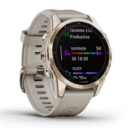 Умные часы Garmin fenix 7S – Sapphire Solar Edition Cream Gold Titanium with Light Sand Band (010-02539-21)
