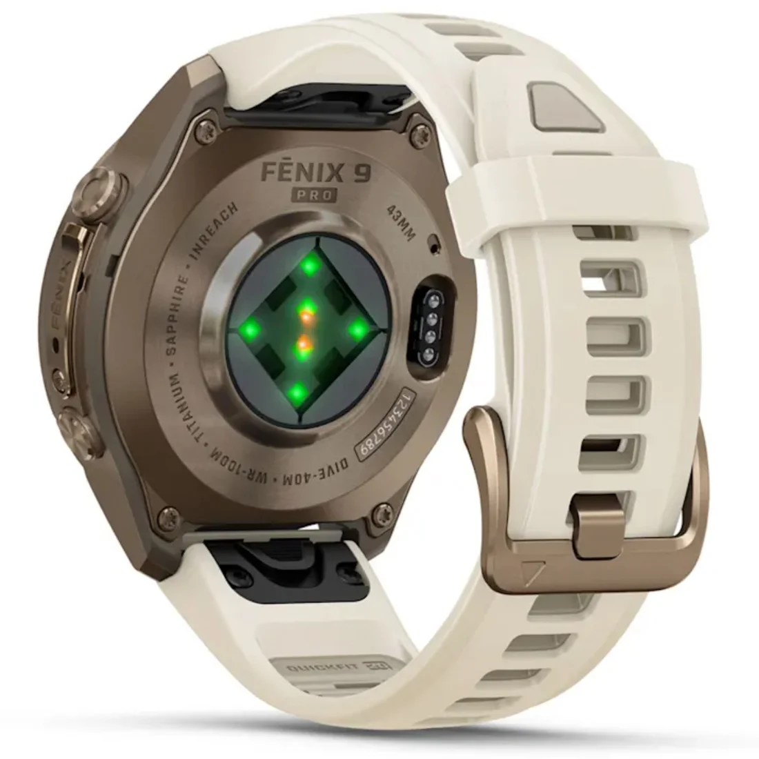 Умные часы Garmin fenix 9 Pro - 43 mm inReach Autumn Gold Titanium with Cream/French Grey Silicone Band (010-04335-21)