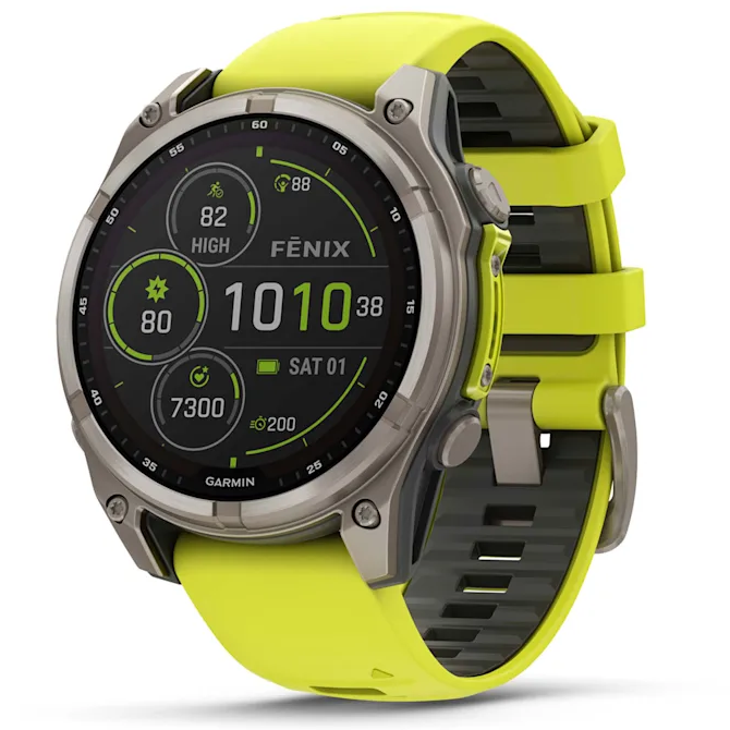 Умные часы Garmin fenix 8 – 47 mm Solar Sapphire titanium with an amp yellow/graphite silicone band (010-02906-21)