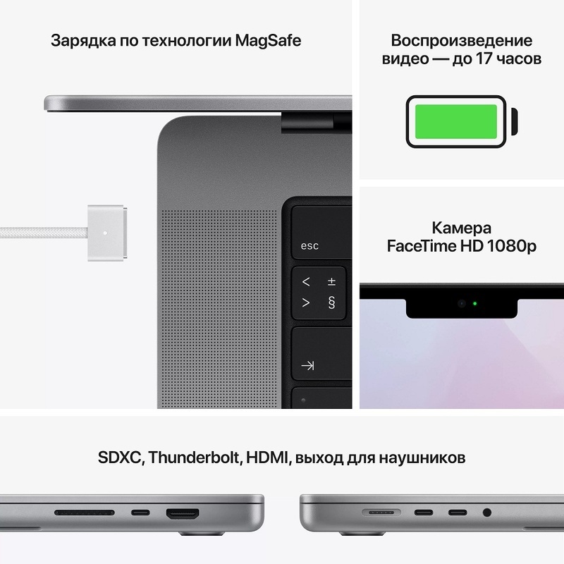 Ноутбук Apple MacBook Pro 14 2021 M1 Pro (14.2/3024x1964/16GB/1TB SSD/Apple graphics 16-core) Space Gray (MKGQ3RU/A)
