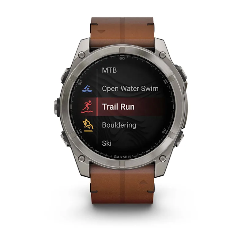 Умные часы Garmin fenix 8 – 51 mm AMOLED Sapphire bare titanium, black with a chestnut leather band (010-02905-40)