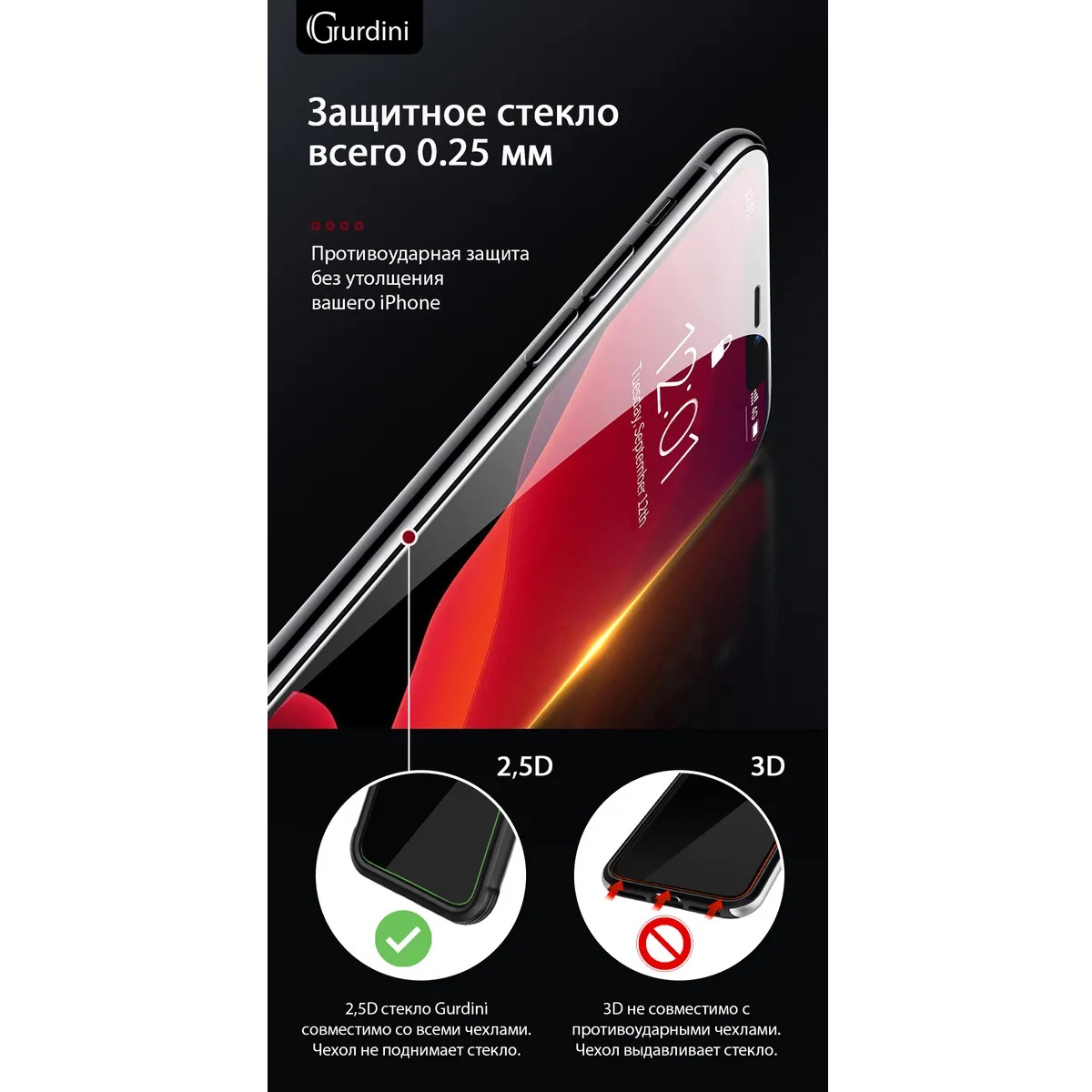 Защитное стекло Gurdini 2.5D Full Cover Glass для iPhone XS Max/11 Pro Max
