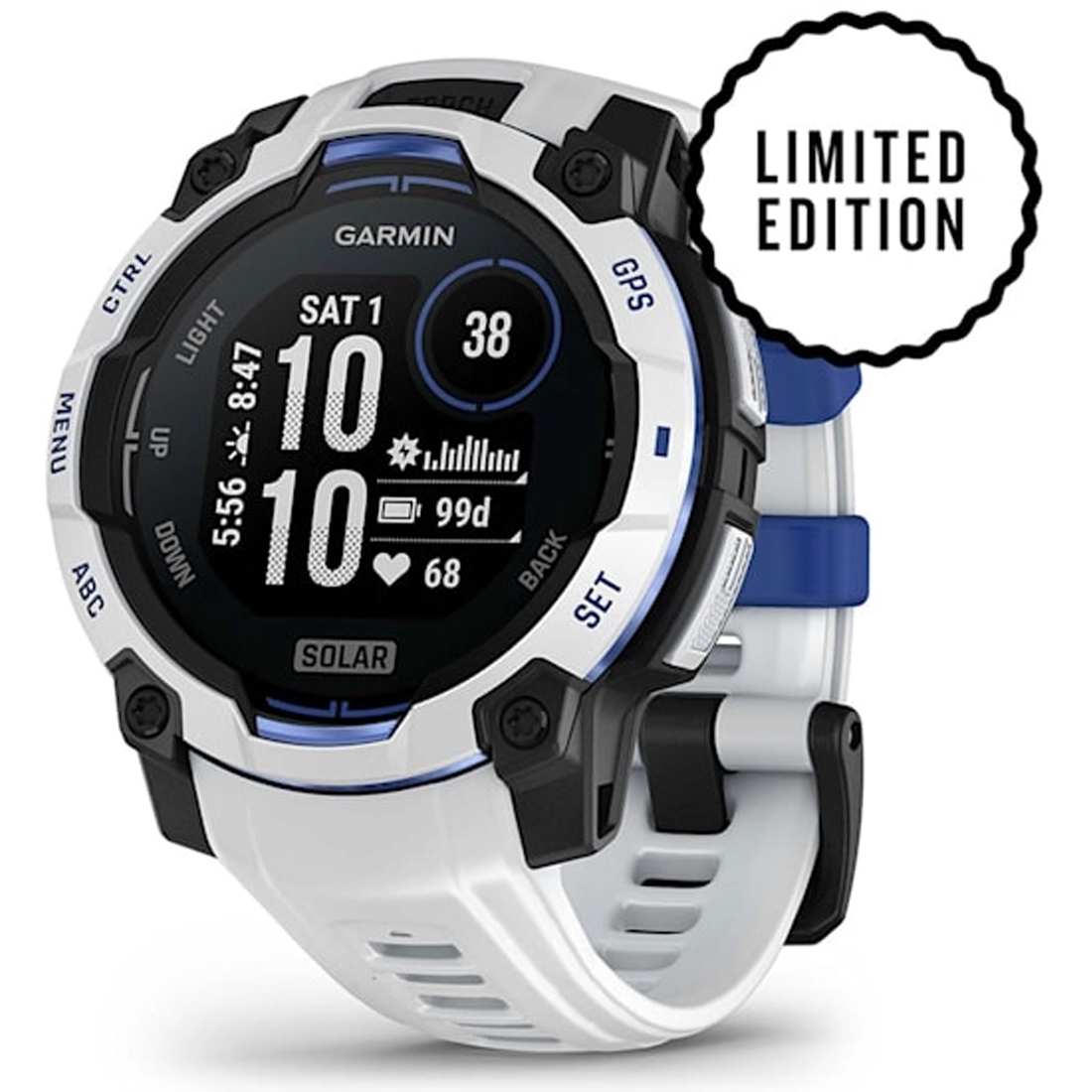 Умные часы Garmin Instinct 3 – 45 mm, Solar Whitestone with Whitestone/Bolt Blue Band (010-02934-03)