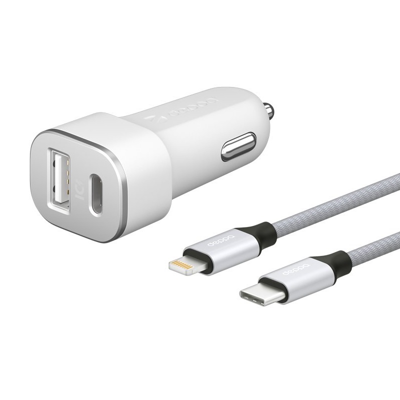 Автомобильное зарядное устройство Deppa Car charger USB Type-C + USB A, PD 18W, QC 3.0 Дата-кабель USB-C – Lightning, MFI (11292)