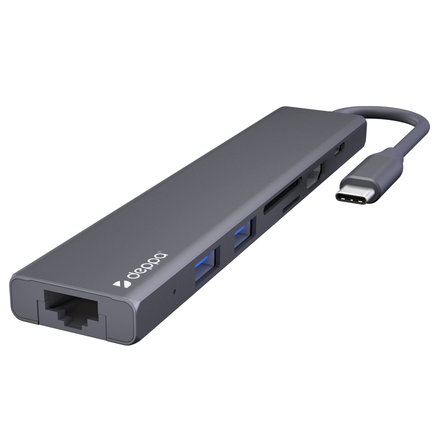 Переходник/многопортовый хаб Deppa USB Type-C, HDMI, 2xUSB 3.0, RJ45, microSD/SD (73127)