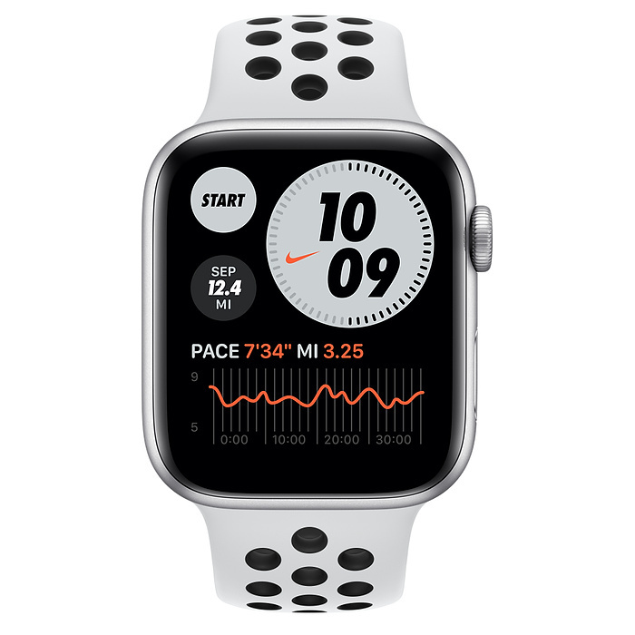 Часы Apple Watch Series 6 GPS 44mm Aluminum Case with Nike Sport Band (MG293) (Silver Aluminum Case with Pure Platinum/Black Nike Sport Band)