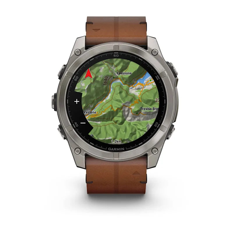 Умные часы Garmin fenix 8 – 51 mm AMOLED Sapphire bare titanium, black with a chestnut leather band (010-02905-40)