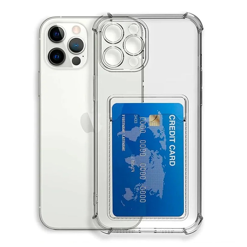 Силиконовый чехол прозрачный с держателем для карт для iPhone 13 Pro Max