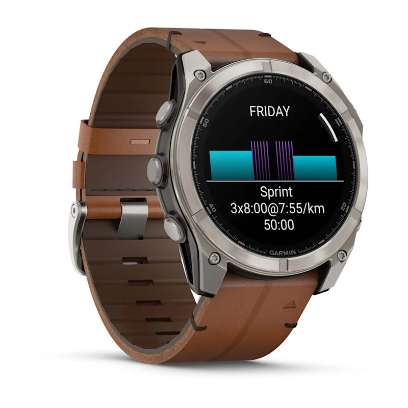 Умные часы Garmin fenix 8 – 51 mm AMOLED Sapphire bare titanium, black with a chestnut leather band (010-02905-40)