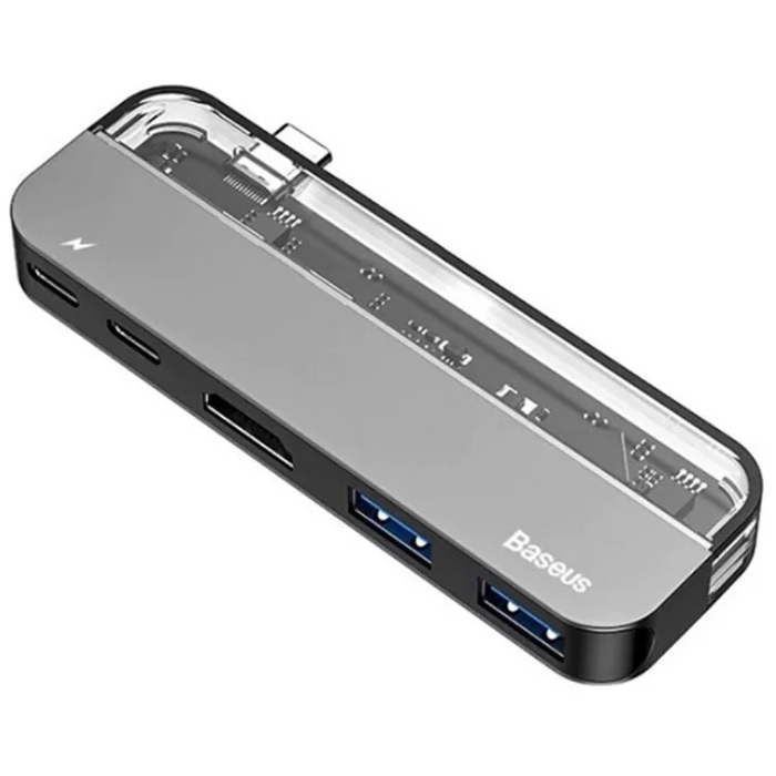USB-концентратор Baseus Type-C Multi-functional HUB Adapter Transparent Series Type-C to USB3.0x2/HDMI/ Type-Cx2 (CAHUB-TD0G) для Macbook