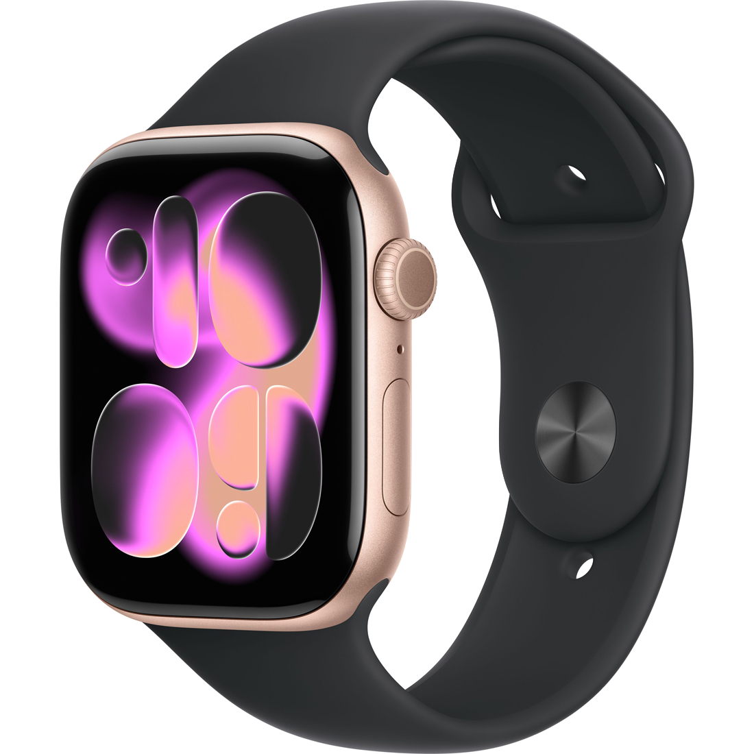 Умные часы Apple Watch Series 11 GPS, 46mm Rose Gold Aluminum Case with Black Sport Band - S/M