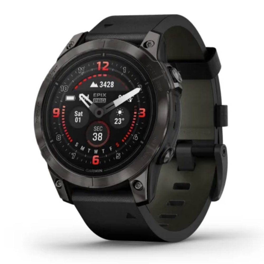 Умные часы Garmin epix Pro (Gen 2) – Sapphire Edition - 47 mm Carbon Grey DLC Titanium with Black Leather Band (010-02803-30)