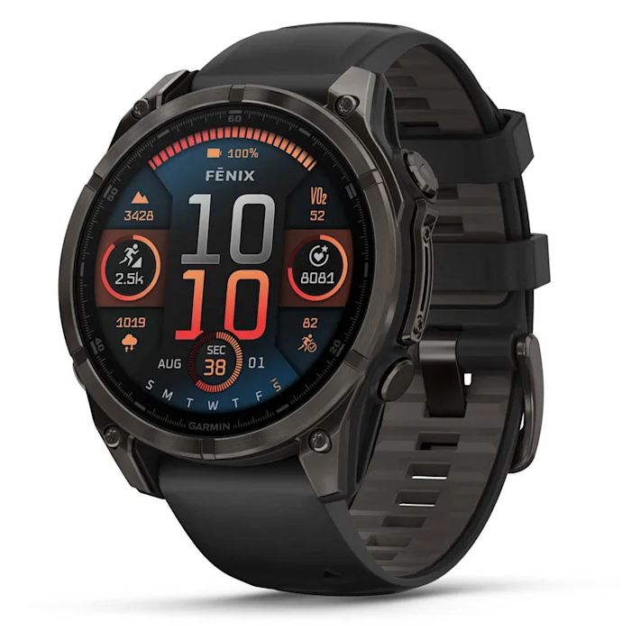 Умные часы Garmin fenix 8 – 47 mm AMOLED Sapphire carbon gray DLC titanium with black/pebble gray silicone (010-02904-21)