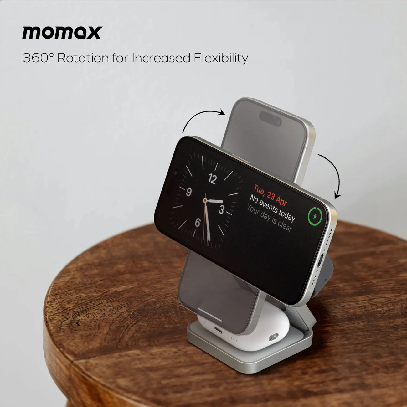 Беспроводное зарядное устройство Momax Q2. Mag Go 3-in-1 Foldable Qi2 15W Magnetic Wireless Total 25W Sandstone