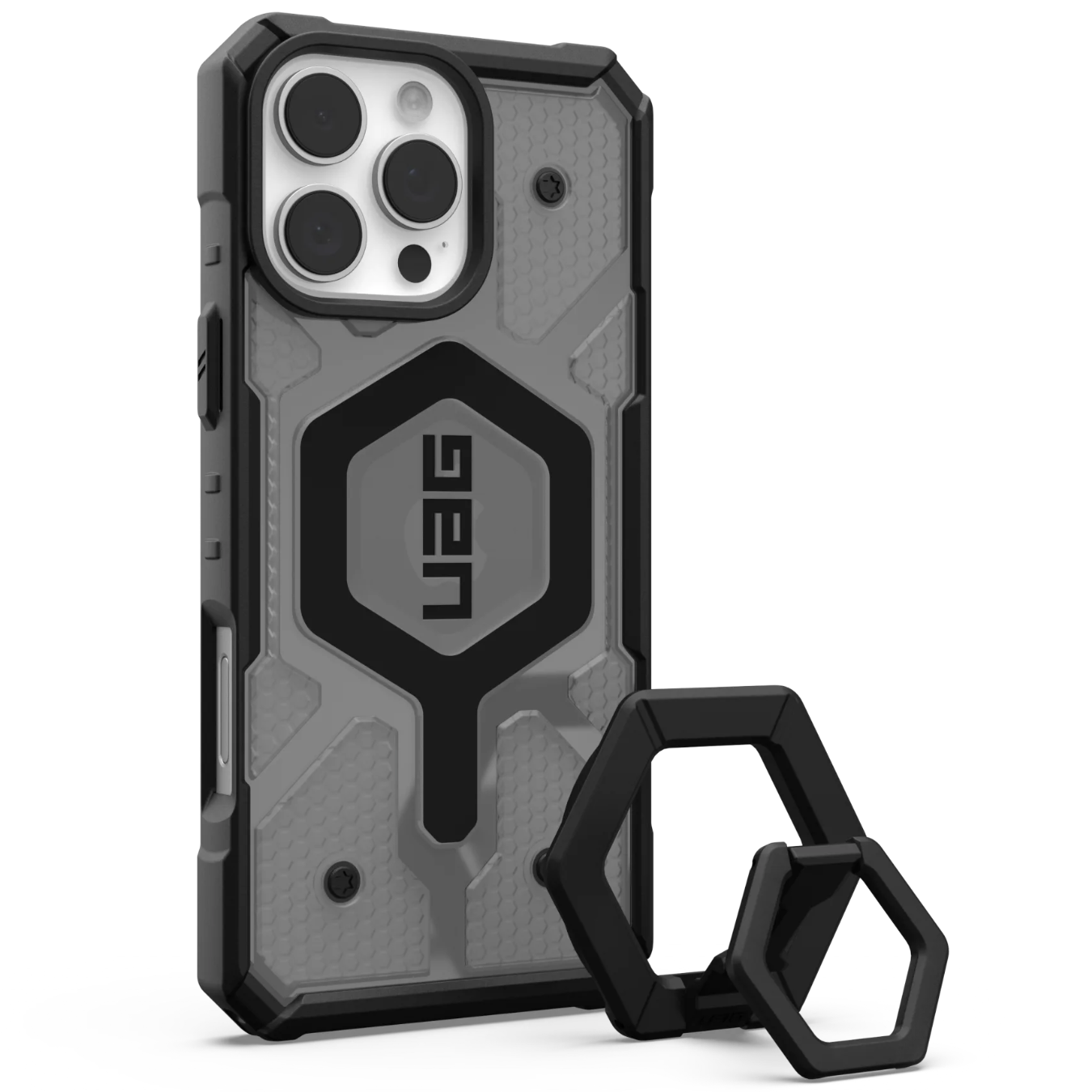 Противоударный защитный чехол UAG Pathfinder Clear MagSafe для iPhone 16 Pro Max Ash Case + Black Ring
