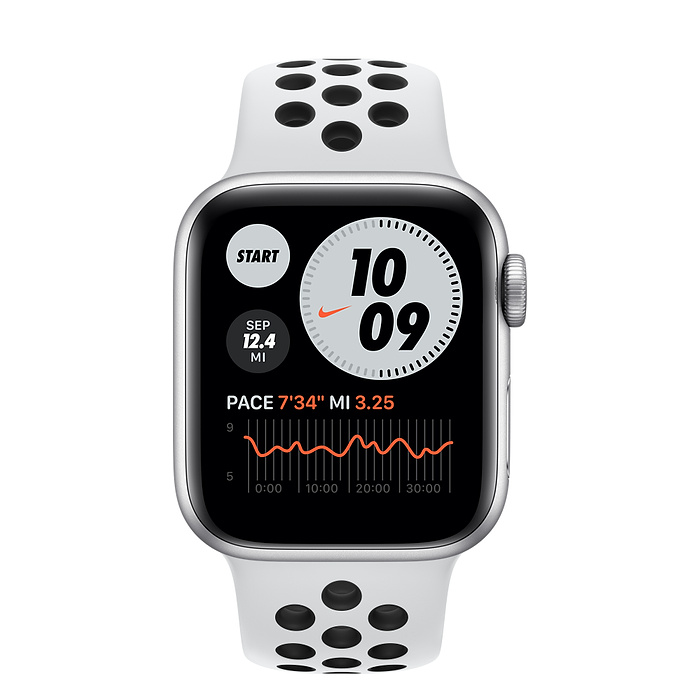 Часы Apple Watch Series 6 GPS 40mm Aluminum Case with Nike Sport Band (M00T3) (Silver Aluminum Case with Pure Platinum/Black Nike Sport Band)