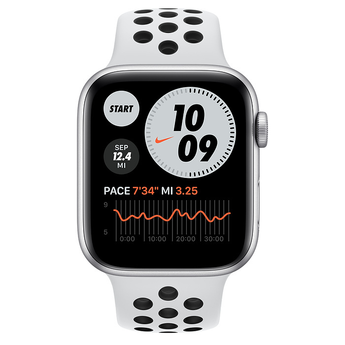 Часы Apple Watch Series SE GPS 44mm Aluminum Case with Nike Sport Band (MKQ73) (Silver Aluminum Case with Pure Platinum/Black Nike Sport Band)