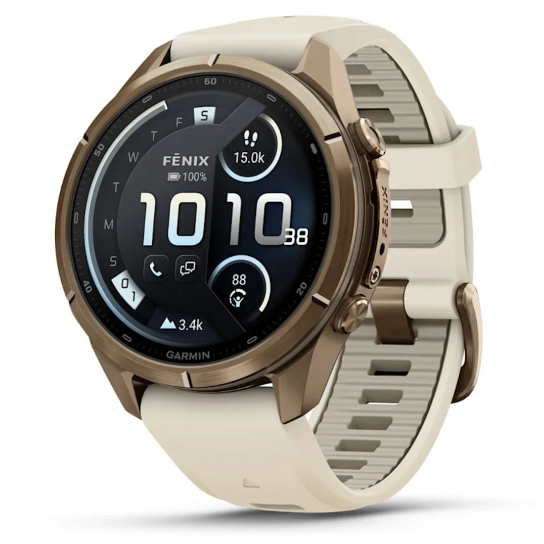 Умные часы Garmin fenix 9 Pro - 43 mm inReach Autumn Gold Titanium with Cream/French Grey Silicone Band (010-04335-21)