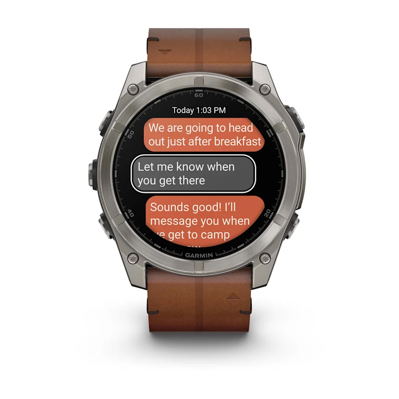 Умные часы Garmin fenix 8 – 51 mm AMOLED Sapphire bare titanium, black with a chestnut leather band (010-02905-40)