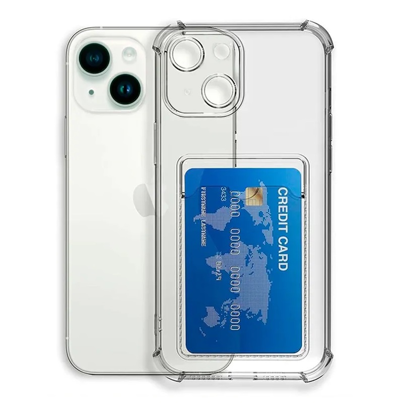 Силиконовый чехол прозрачный с держателем для карт для iPhone 14