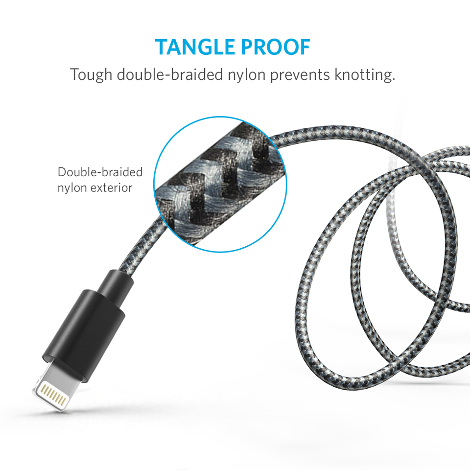 Кабель зарядки Anker Nylon Lightning 0.9m Black для iPhone/iPad/iPod