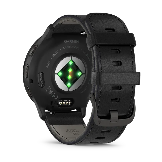 Умные часы Garmin Venu 3 Slate stainless steel bezel with black case and black leather band (010-02784-52)