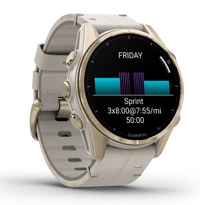 Умные часы Garmin fenix 8 – 43 mm AMOLED Sapphire soft gold stainless steel with a fog gray leather band (010-02903-40)