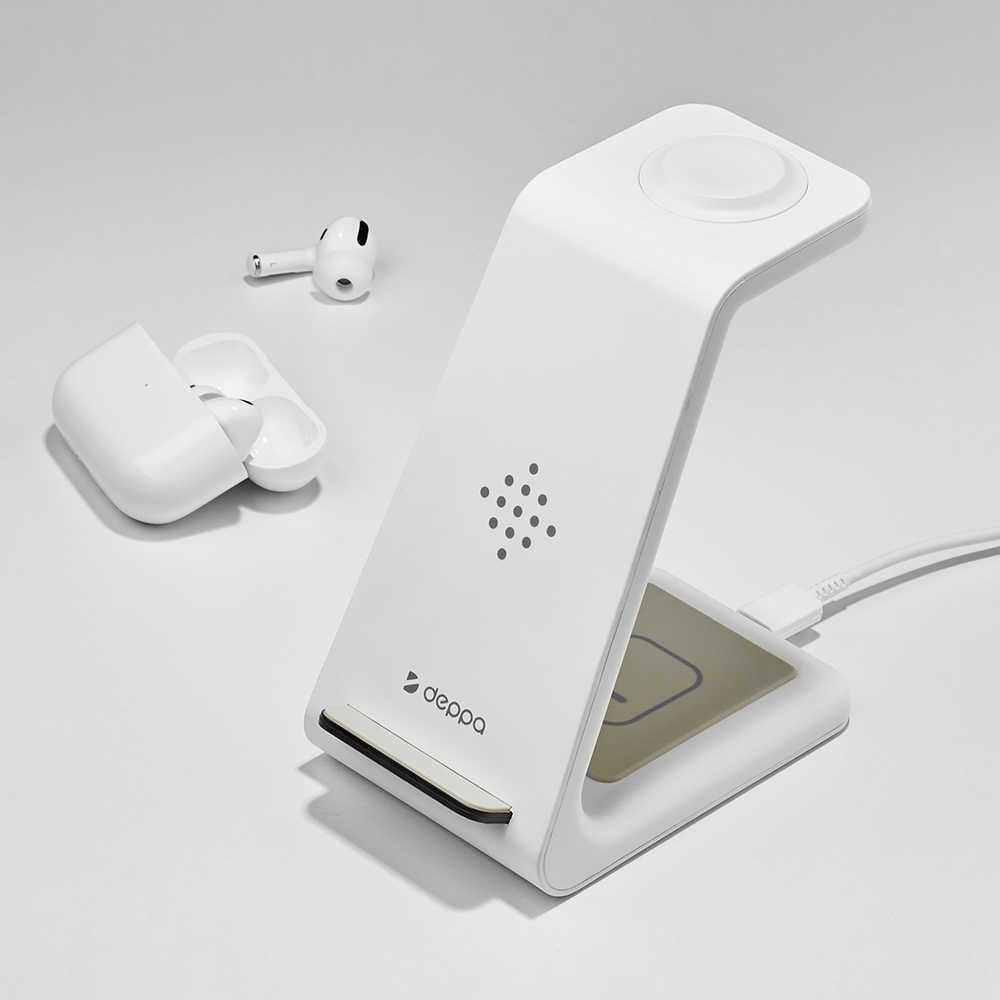 Беспроводное зарядное устройство Deppa Charging Stand 3 в 1 (24015) для Apple iPhone/ Watch/AirPods/ 17.5W/ White