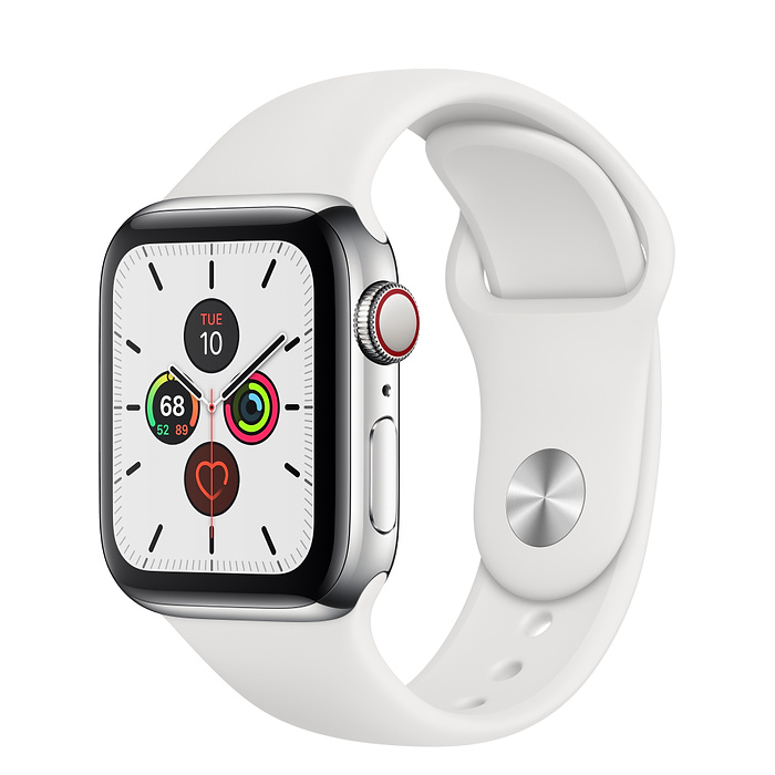 Часы Apple Watch Series 5 GPS + Cellular 40mm (MWWR2) (Stainless Steel Case with White Sport Band)