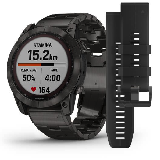 Умные часы Garmin fenix 7X – Sapphire Solar Edition Carbon Grey DLC Titanium with Carbon Grey DLC Vented Titanium Band (010-02541-27)