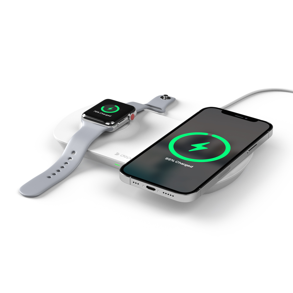 Беспроводное зарядное устройство Deppa Stand 2 в 1 (24013) для Apple iPhone/ Watch/ 17.5W/ White