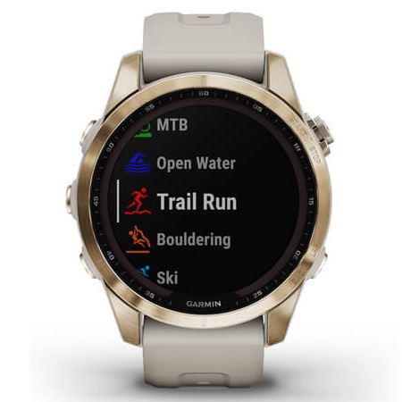 Умные часы Garmin fenix 7S – Sapphire Solar Edition Cream Gold Titanium with Light Sand Band (010-02539-21)