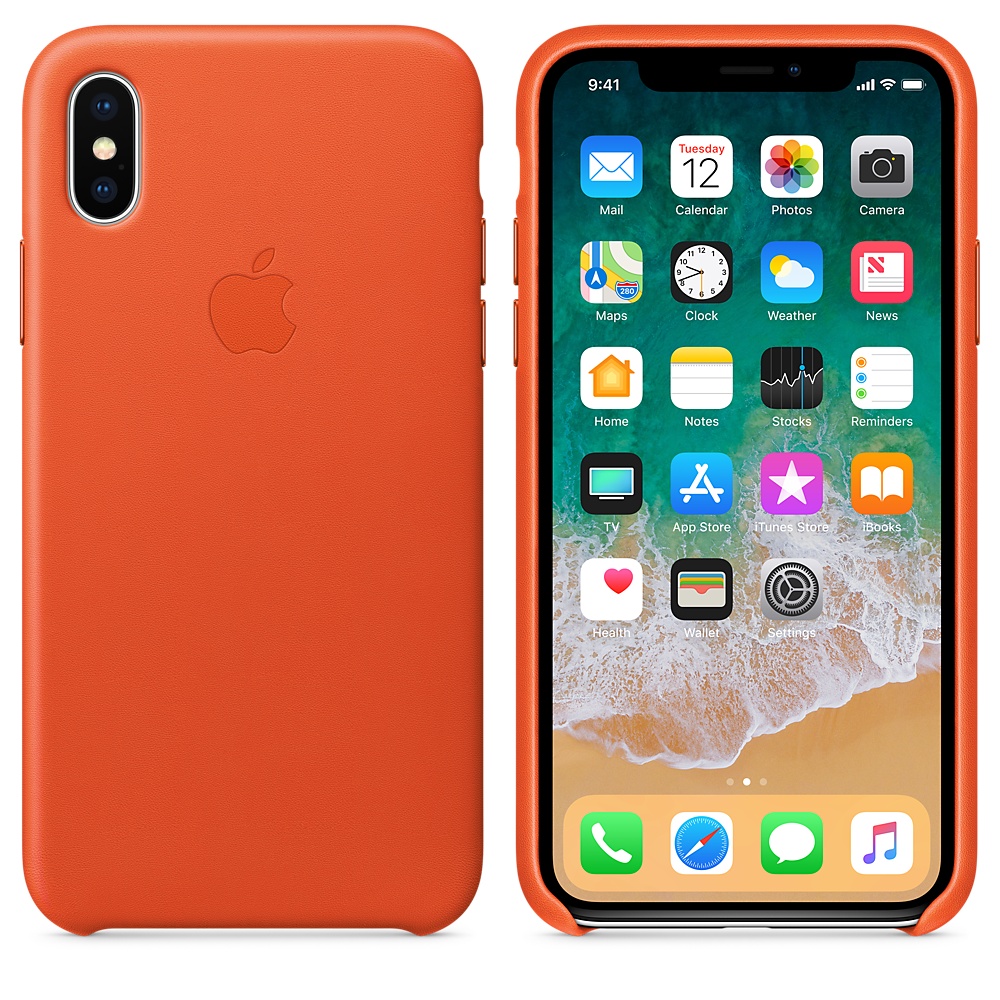 Кожаный чехол Apple iPhone X Leather Case - Bright Orange (MRGK2ZM/A) для iPhone X