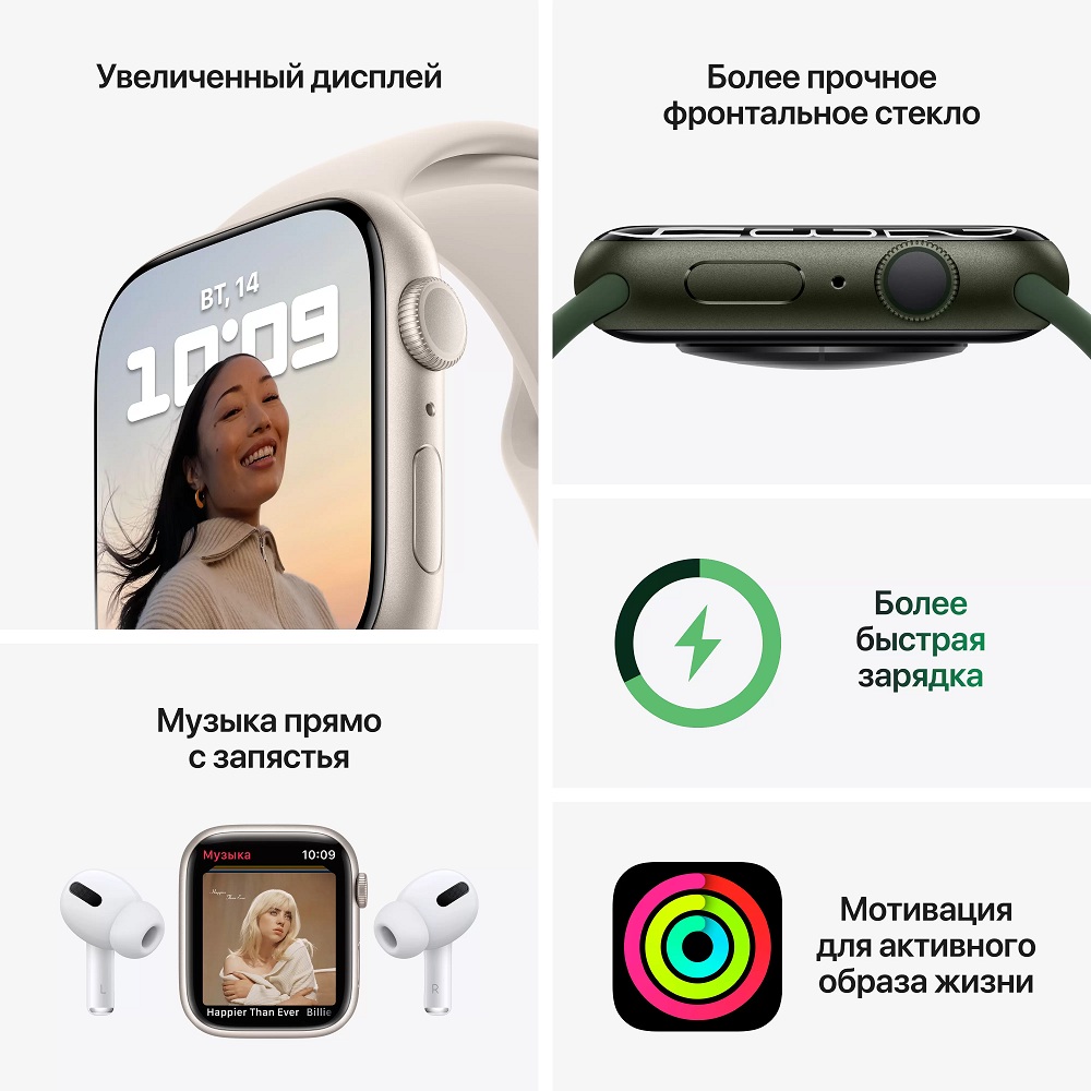Часы Apple Watch Series 7 GPS 45mm Aluminum Case with Sport Band (MKN73) (Green Aluminium Case with Clover Sport Band)