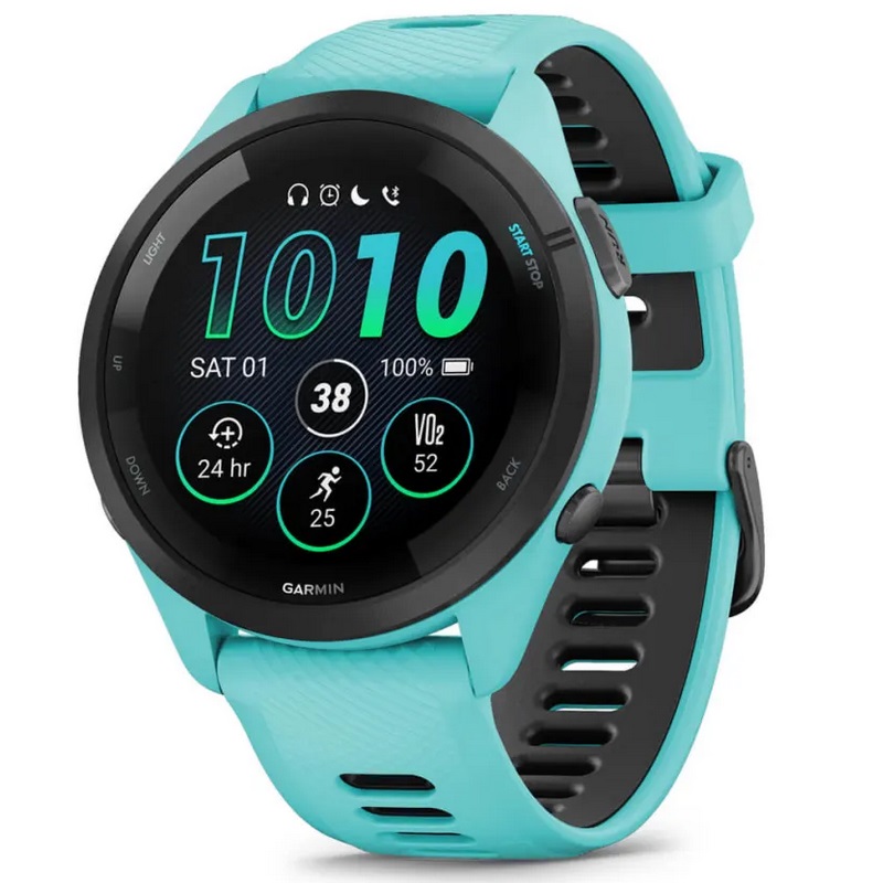 Умные часы Garmin Forerunner 265 Black Bezel with Aqua Case and Aqua/Black Silicone Band (010-02810-12)