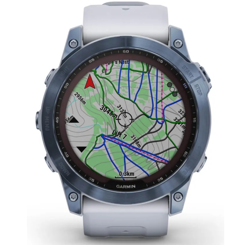 Умные часы Garmin fenix 7X – Sapphire Solar Edition Mineral Blue DLC Titanium with Whitestone Band (010-02541-15)