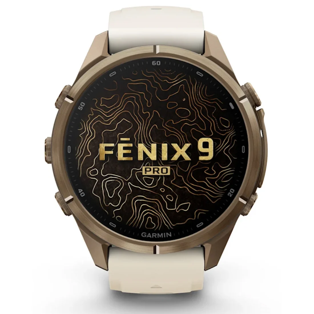 Умные часы Garmin fenix 9 Pro - 43 mm inReach Autumn Gold Titanium with Cream/French Grey Silicone Band (010-04335-21)