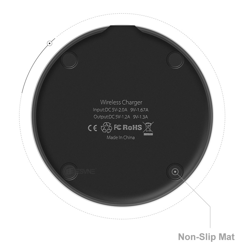 Беспроводная зарядка ESVNE (5W) (E02-W06-LG) Qi Wireless Charger Gloss Black