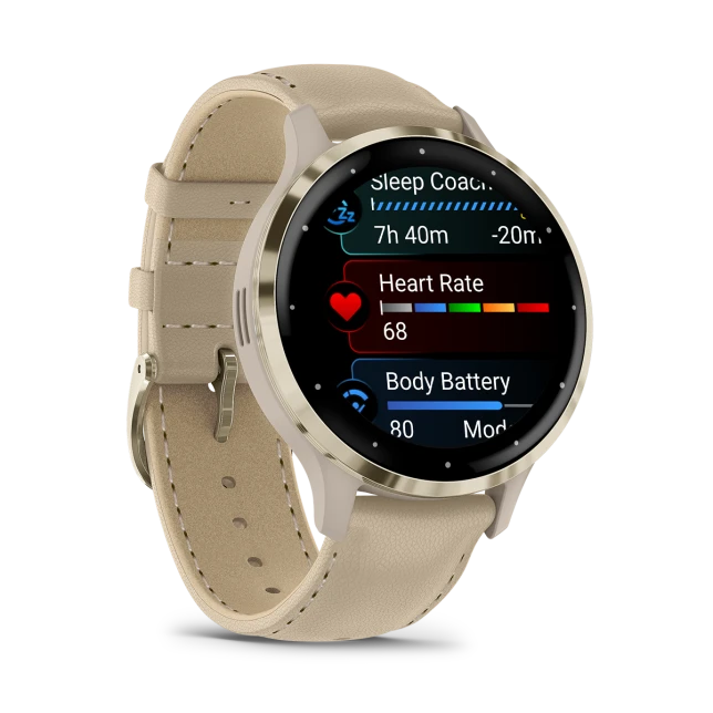 Умные часы Garmin Venu 3S Soft gold stainless steel bezel with French grey case and leather band (010-02785-55)