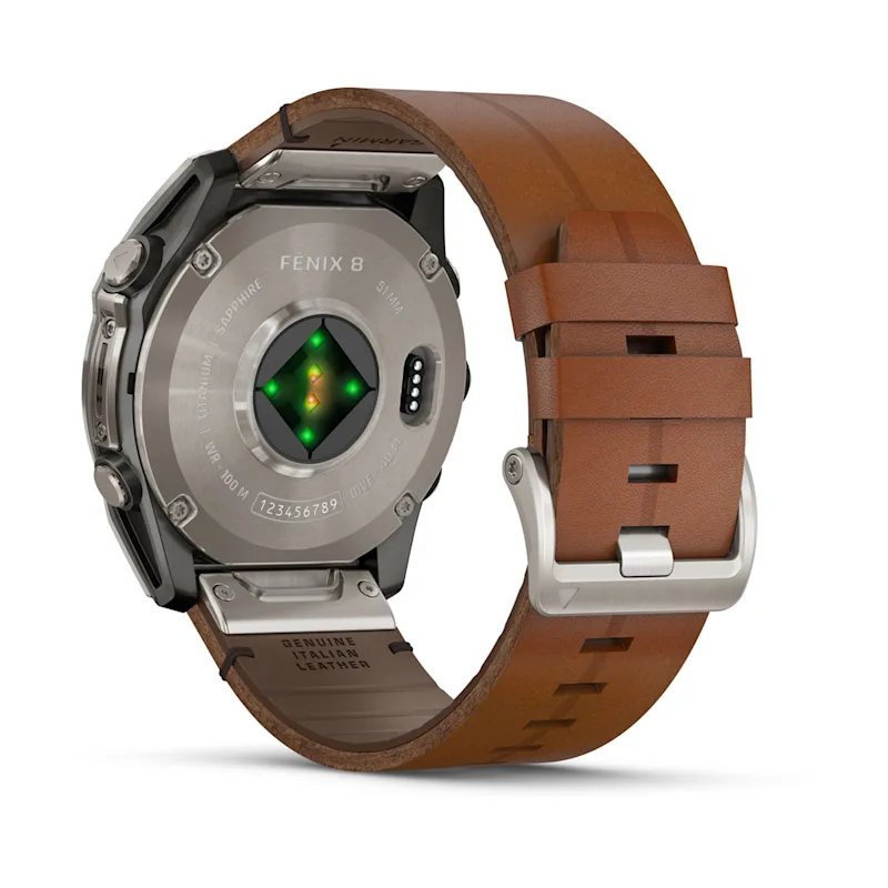 Умные часы Garmin fenix 8 – 51 mm AMOLED Sapphire bare titanium, black with a chestnut leather band (010-02905-40)