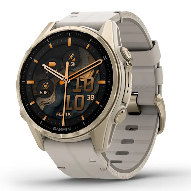 Умные часы Garmin fenix 8 – 43 mm AMOLED Sapphire soft gold stainless steel with a fog gray leather band (010-02903-40)