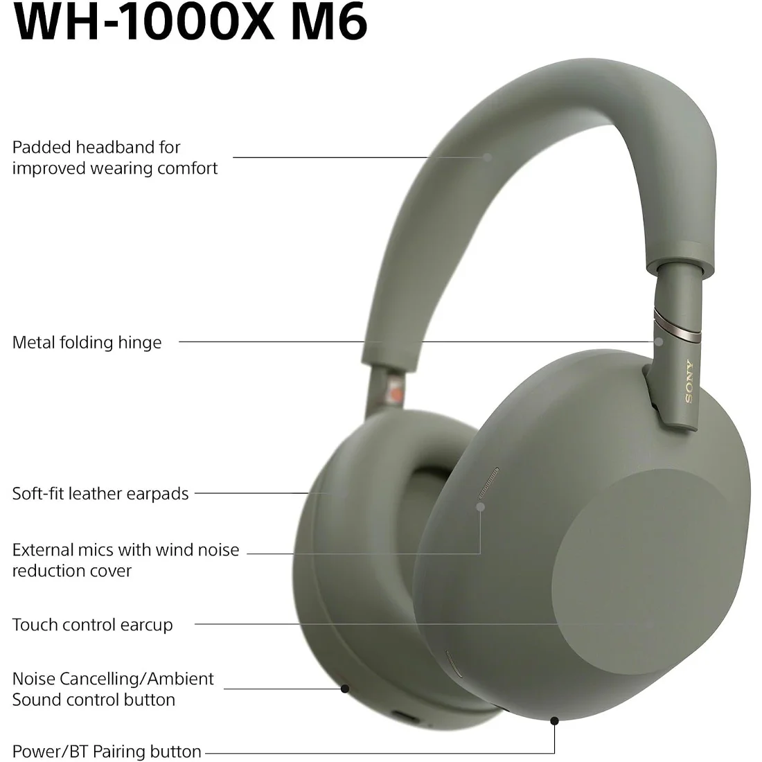Беспроводные наушники Sony WH-1000XM6 Olive Gray