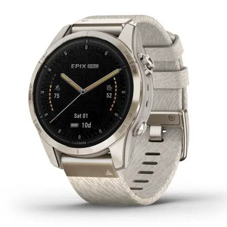 Умные часы Garmin epix Pro (Gen 2) – Sapphire Edition - 42 mm Soft Gold with Cream Heathered Nylon Band (010-02802-20)