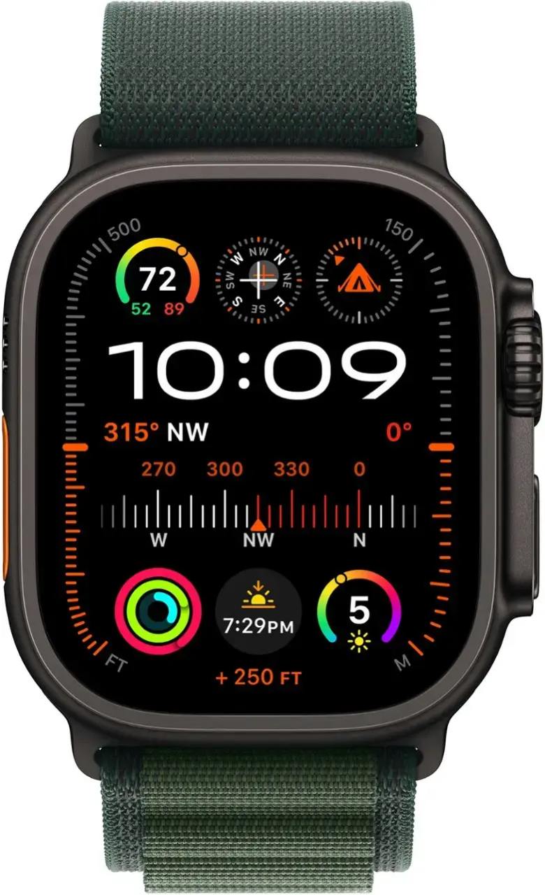 Умные часы Apple Watch Ultra 2 GPS + Cellular, 49mm Black Titanium Case with Dark Green Alpine Loop - Medium